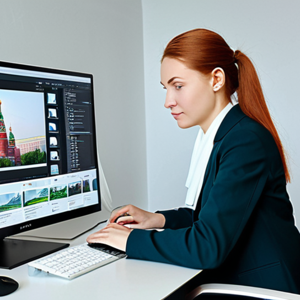 Graphic Designer at Work**

"A professional graphic designer, fully clothed in modest business attire, working on a computer in a modern Moscow office. On the screen are examples of branding designs. The office is bright and airy, with a view of the Moscow skyline. Safe for work, appropriate content, perfect anatomy, natural pose, high-quality digital art, professional."

**