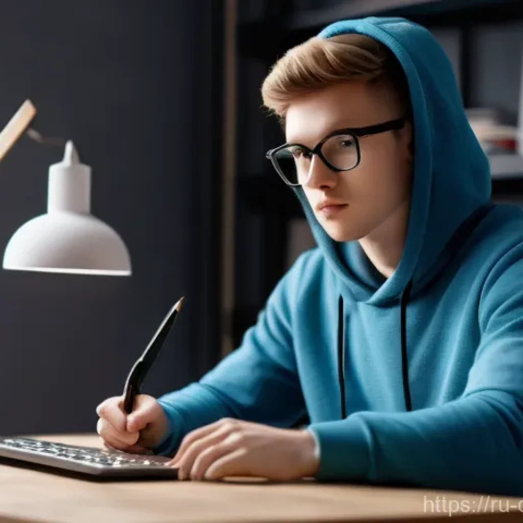3D 모델링 기초 - A young, enthusiastic beginner 3D artist, around 18-22 years old, sits at a modern, clean desk in a ...