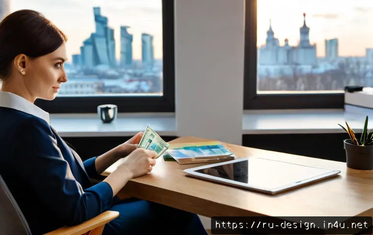 Home 15 디자인 트렌드 분석 보고서 - Photorealistic modern design trend analysis workspace in Moscow, Russian creative director seated at...